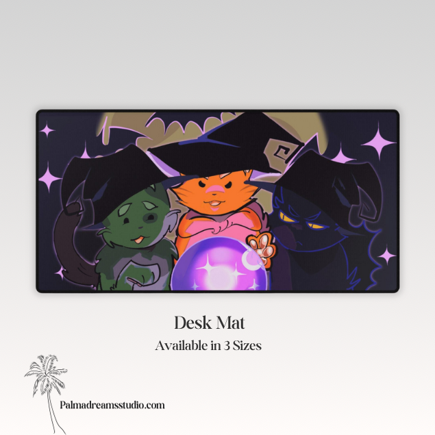 Cute Cats Desk Mats, Halloween Witches Work Mat, Original Art