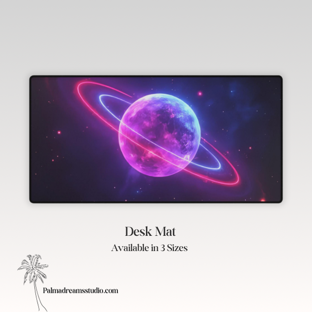 Neon Galaxy Desk Mat | Cosmic Planet Desk Pad