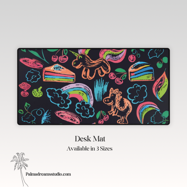 Desk Mats - Neon Dreams Rainbow Unicorns Cake Magic