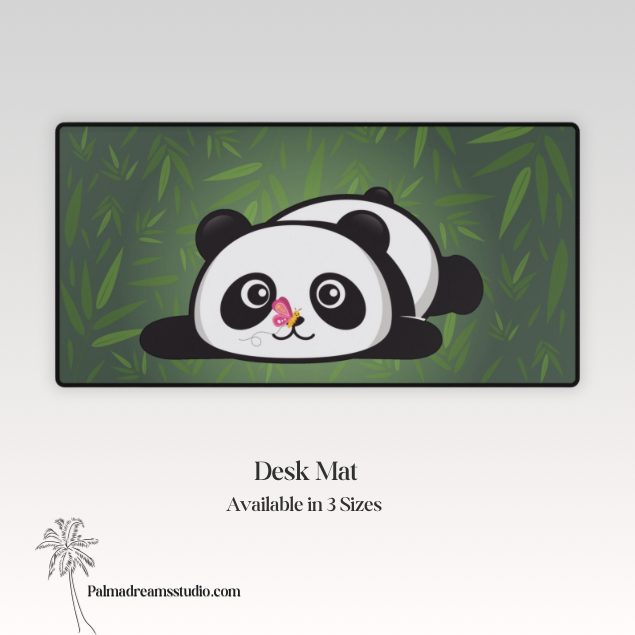 Desk Mat - Cute Panda Bamboo Forest with Butterfly Design | Kawaii Animal Gift