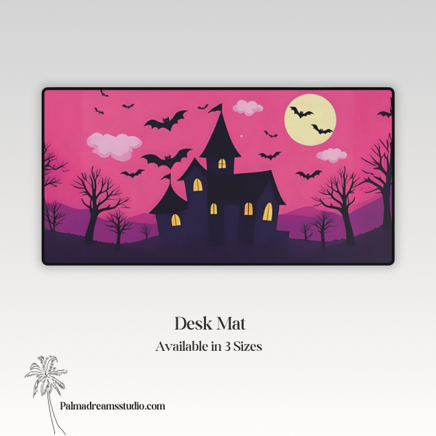 Desk Mat - Pink Haunted House Design