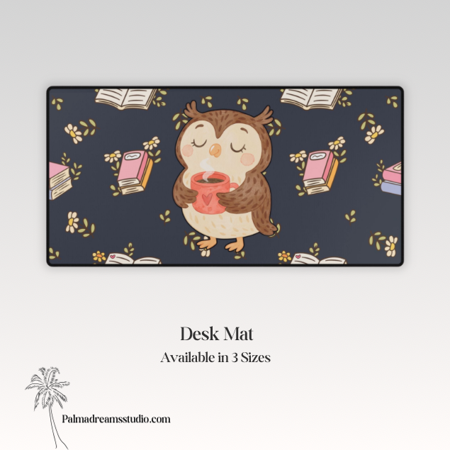 Desk Mat - Owl’s🦉 Coffee & Books Cozy Desk Pad