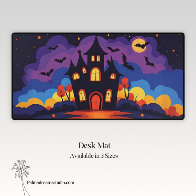 Desk Mat - Spooky Haunted House Design