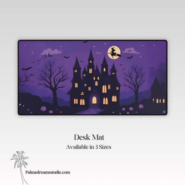 Haunted Mansion Glow Desk Mat, Purple Halloween Mouse Pad, Spooky Office Decor, Creepy Workspace Accessory, Ghostly Table Protector