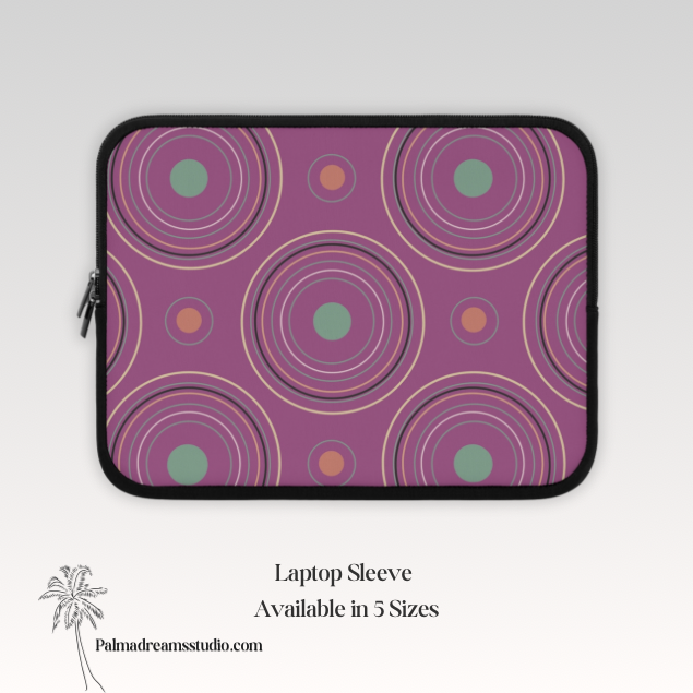 Midnight Whiskers Laptop Sleeve - Retro Mauve & Mint Tones, Protective Computer Case, Stylish Electronics Cover, Trendy Tech Gear, Unique