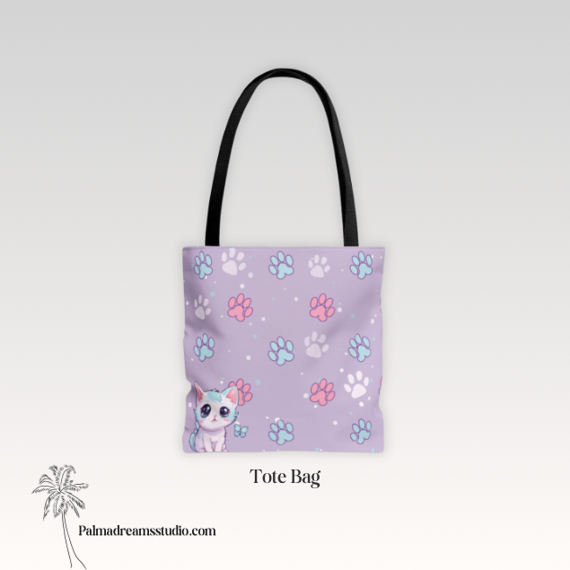 Pastel Paws Tote Bag - Cute Animal Print, Shopping Bag, Beach Bag, Eco-Friendly, Reusable Grocery Bag, Gift for Pet Lovers