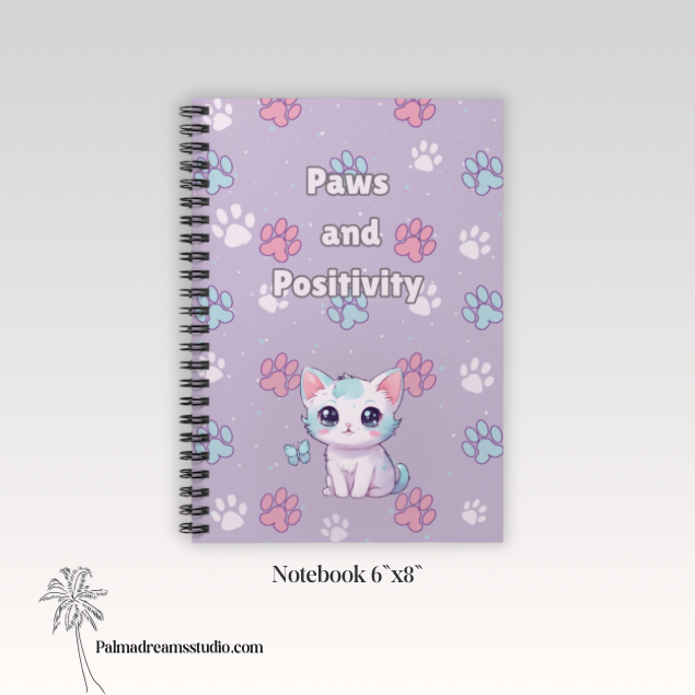 Paws and Positivity Spiral Notebook, Cat Lovers Gift Ideas, Ruled Line Journal, Animal Lover Diary, Cute Kitten Notepad, Meow Stationery Set