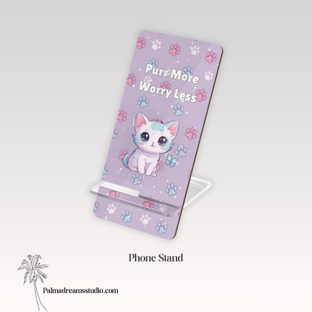 Phone Stand, Cat Lover Gift, Desk Organizer, Mobile Phone Holder, Phone Dock, Purr More Worry Less Stand