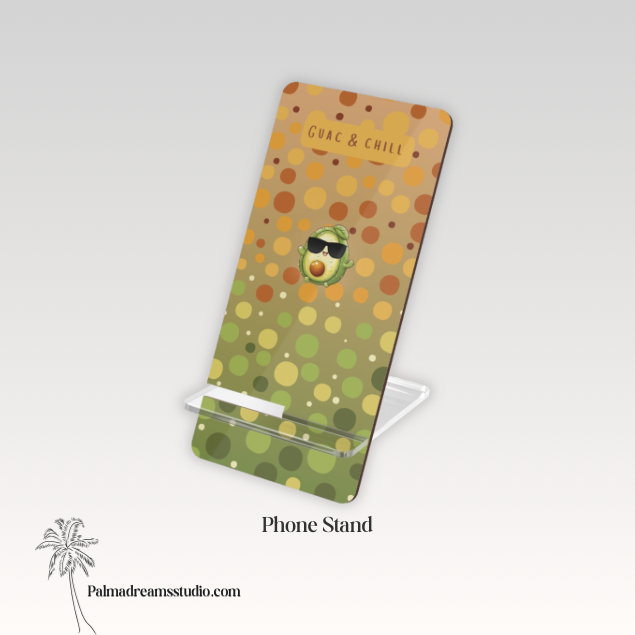 Phone Stand, Guac and chill Mobile Display Holder for Smartphones, Docking Station, Desk Organizer, Tech Accessory, Fun Avocado Design Stand