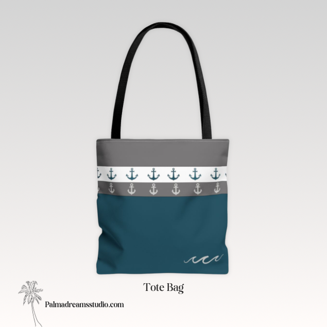 Anchor Tote Bag - Nautical Beach Shoulder Bag, Navy Blue Handbag, Sailor Theme Canvas Carryall, Sea Lover Gift, Maritime Shopping Tote,