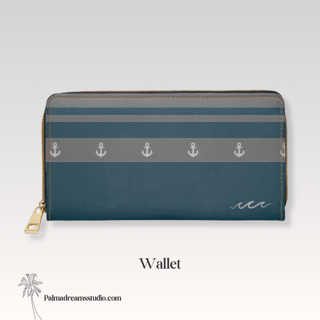 Anchor design Zipper Wallet | Nautical Anchor Pattern Wallet