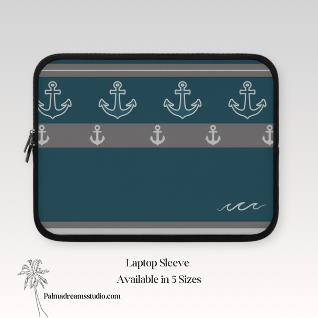 Anchor Laptop Sleeve, Nautical Tech Cover, Protective Computer Case, Coastal Theme Tablet Pouch, Sailor Gift, Ocean Lover Accessories