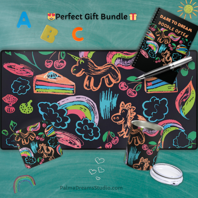 Coaster Set Neon Dreams Rainbow Unicorns Cake Magic Clouds