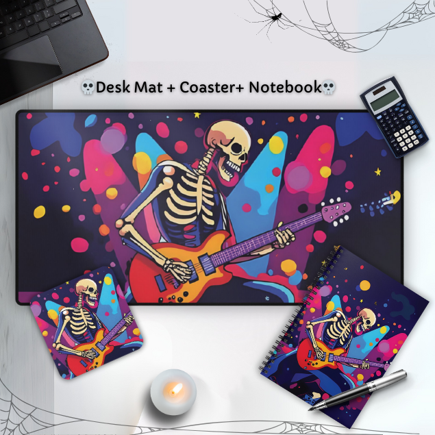 Coaster Set - Colorful Skeleton Rock Star Design