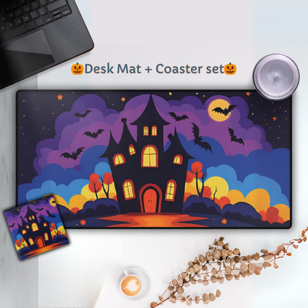 Desk Mat - Spooky Haunted House Design