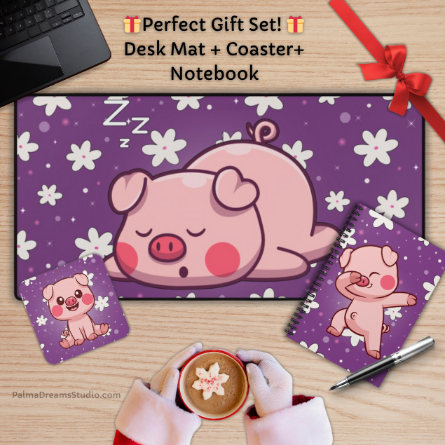 Cartoon Pig Coaster, Drink Coaster, Cork Back Coaster, Cute Piggy Mat, Animal Lover Gift, Farmhouse Decor