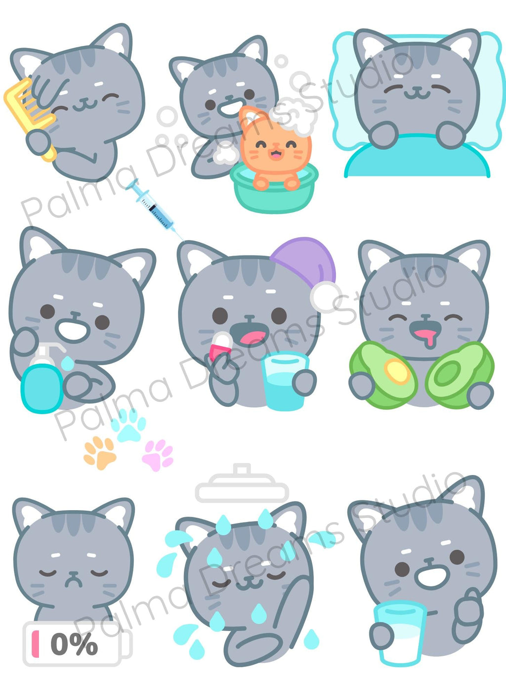 Kawaii Cat Flu Season Sticker Sheets: Medical Planner Stickers (Digital Download)