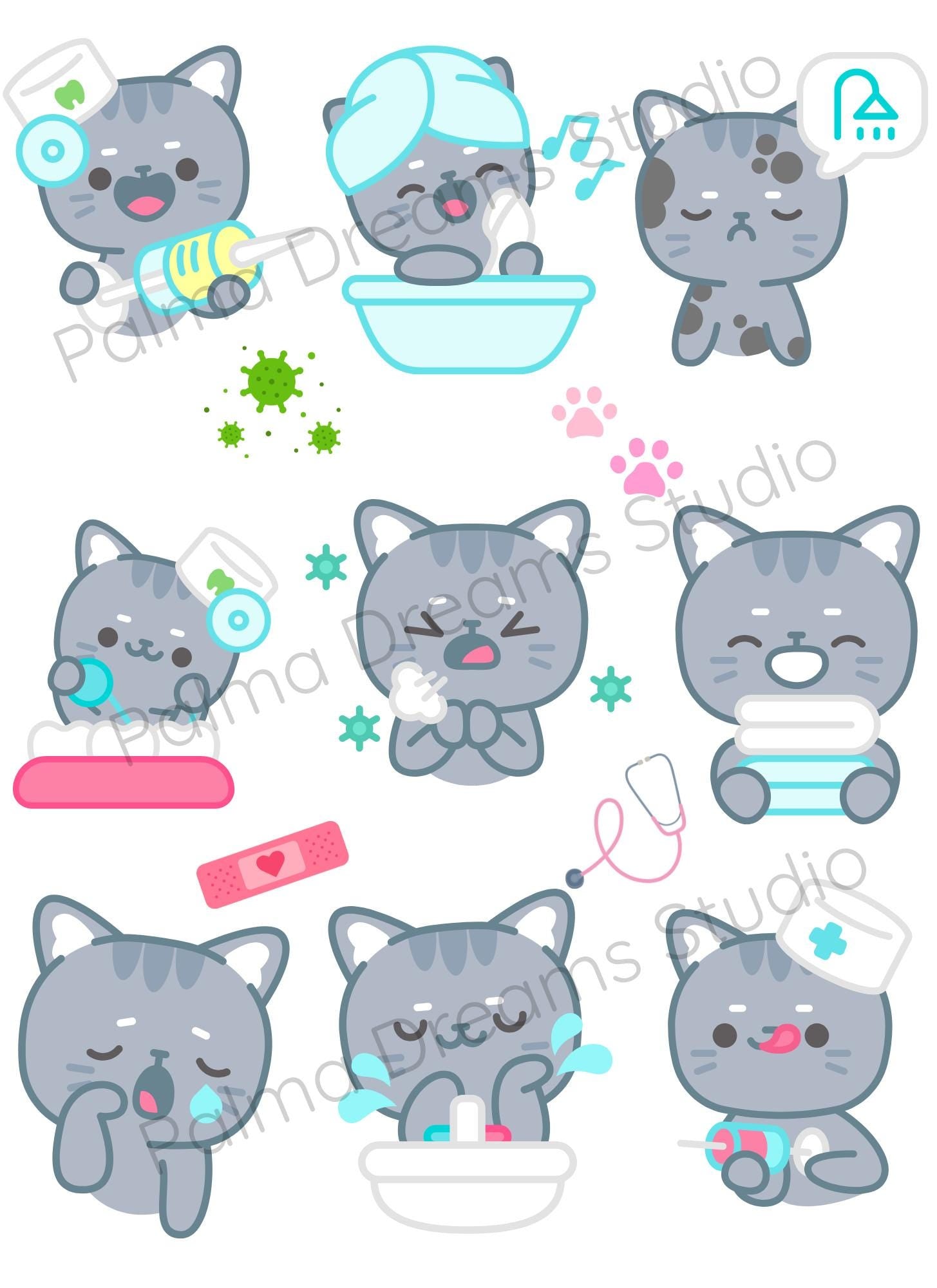 Kawaii Cat Flu Season Sticker Sheets: Medical Planner Stickers (Digital Download)