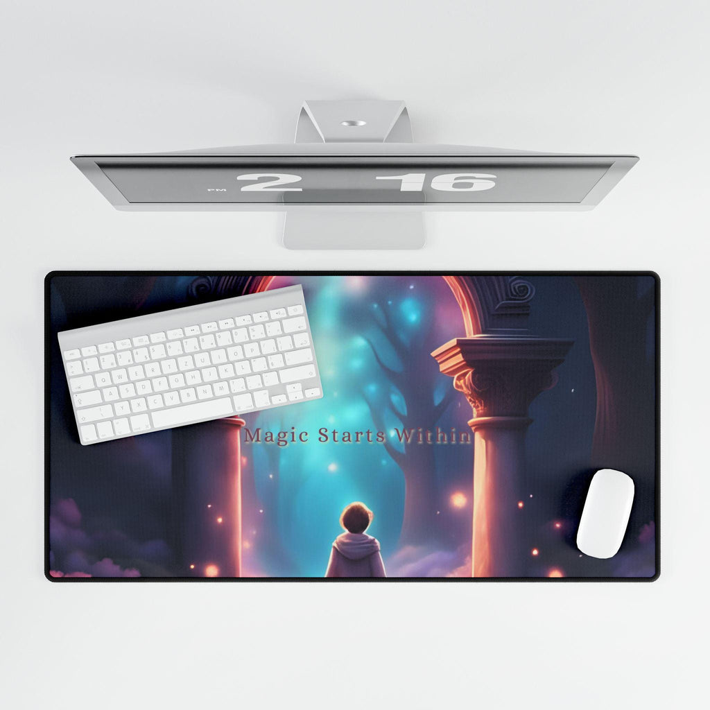 Mystical Forest Desk Mat: Inspirational Quote, Non-Slip Rubber Base