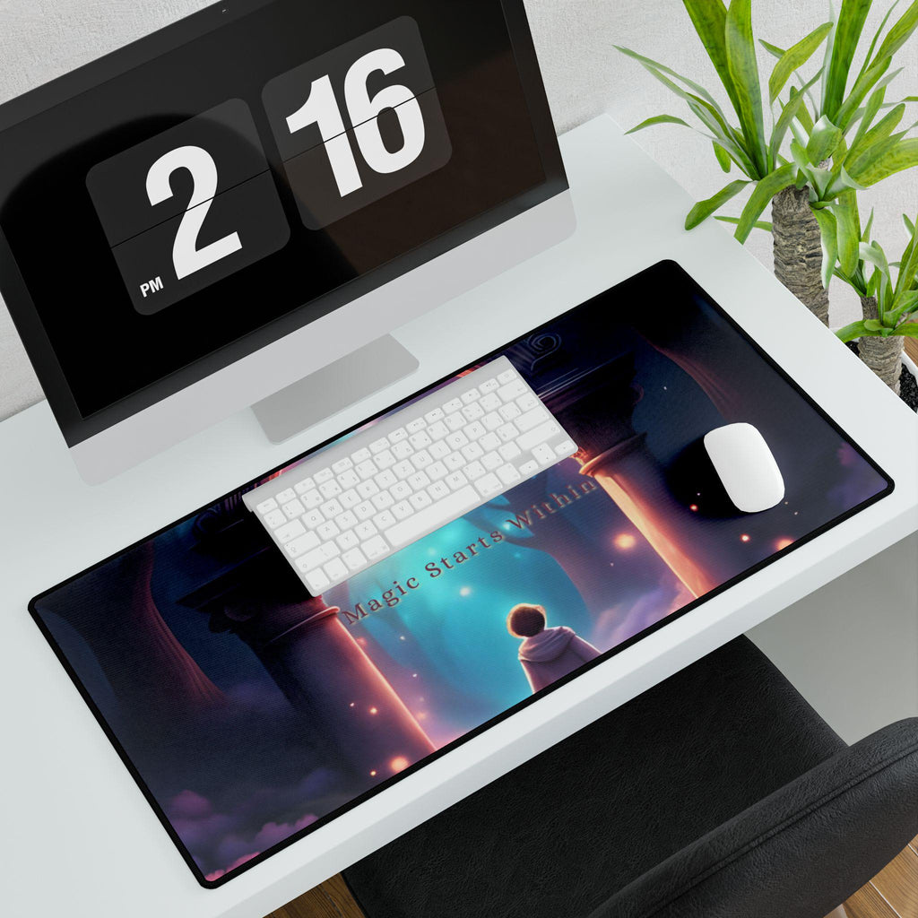 Mystical Forest Desk Mat: Inspirational Quote, Non-Slip Rubber Base