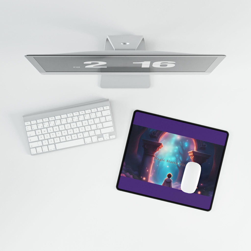 Mystical Forest Desk Mat: Inspirational Quote, Non-Slip Rubber Base