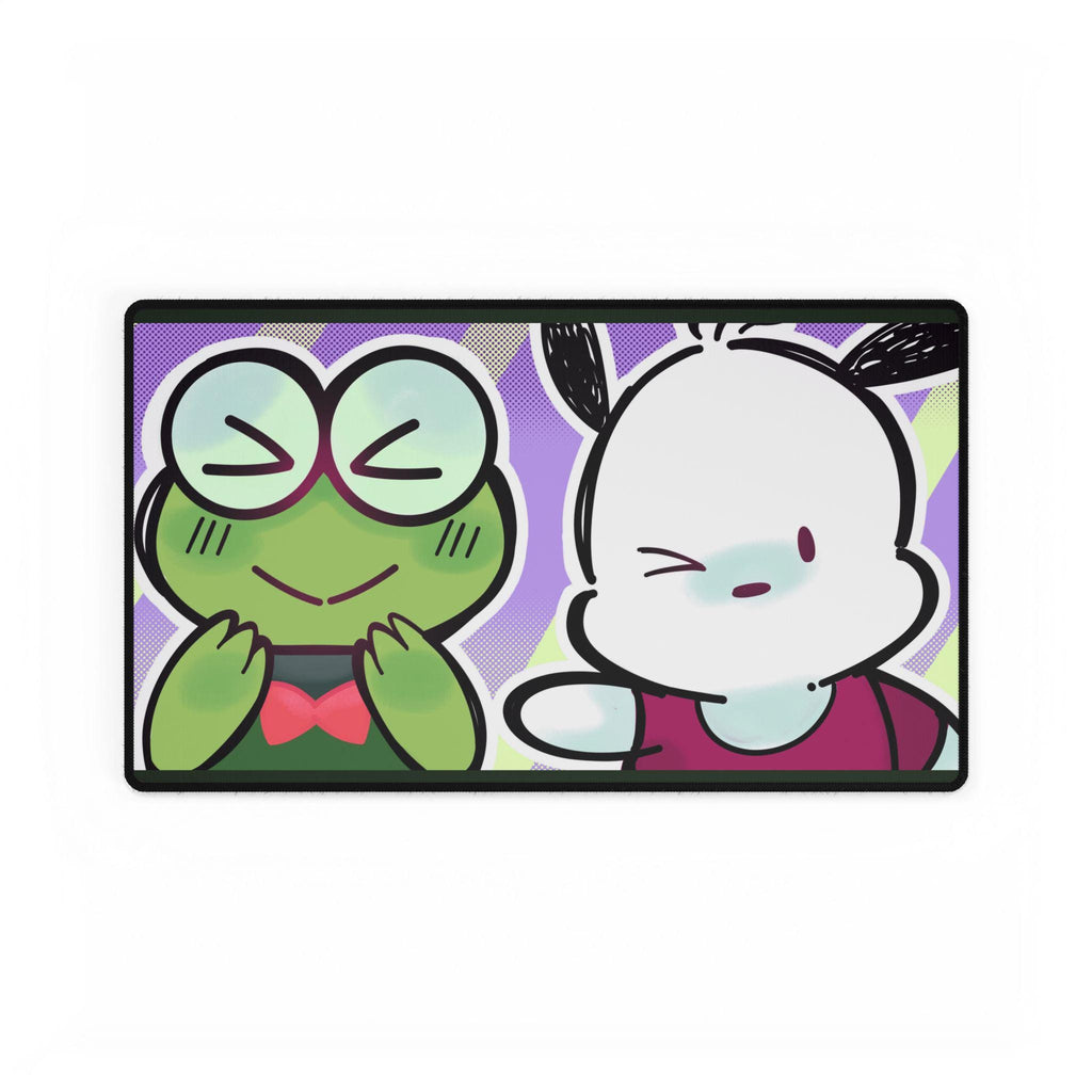 Cute Original Art Desk Mat | Cute Frog & Bunny Duo | Large Gaming Mouse Pad for Desk Setup, Inspired by Hello Kitty