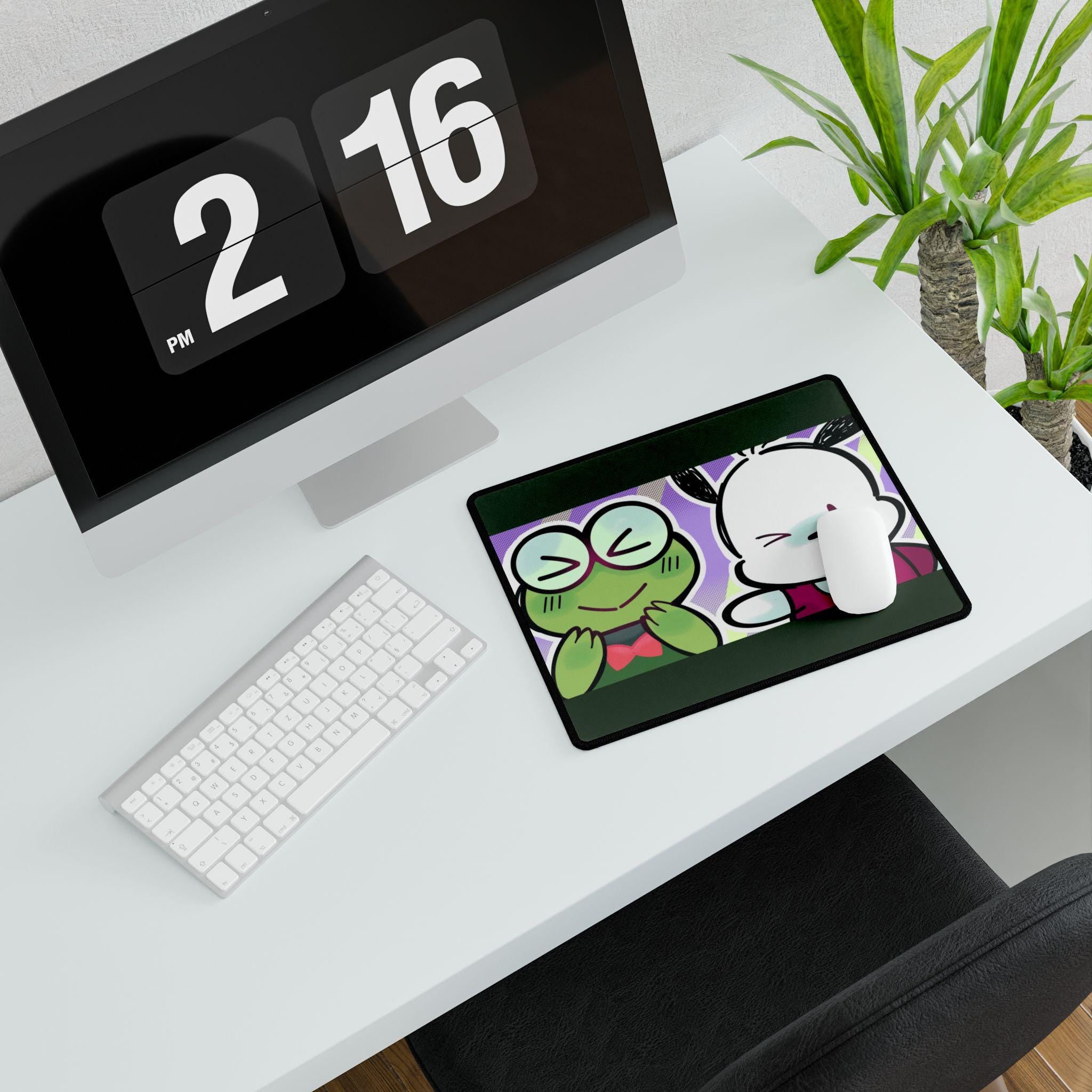 Cute Original Art Desk Mat | Cute Frog & Bunny Duo | Large Gaming Mouse Pad for Desk Setup, Inspired by Hello Kitty