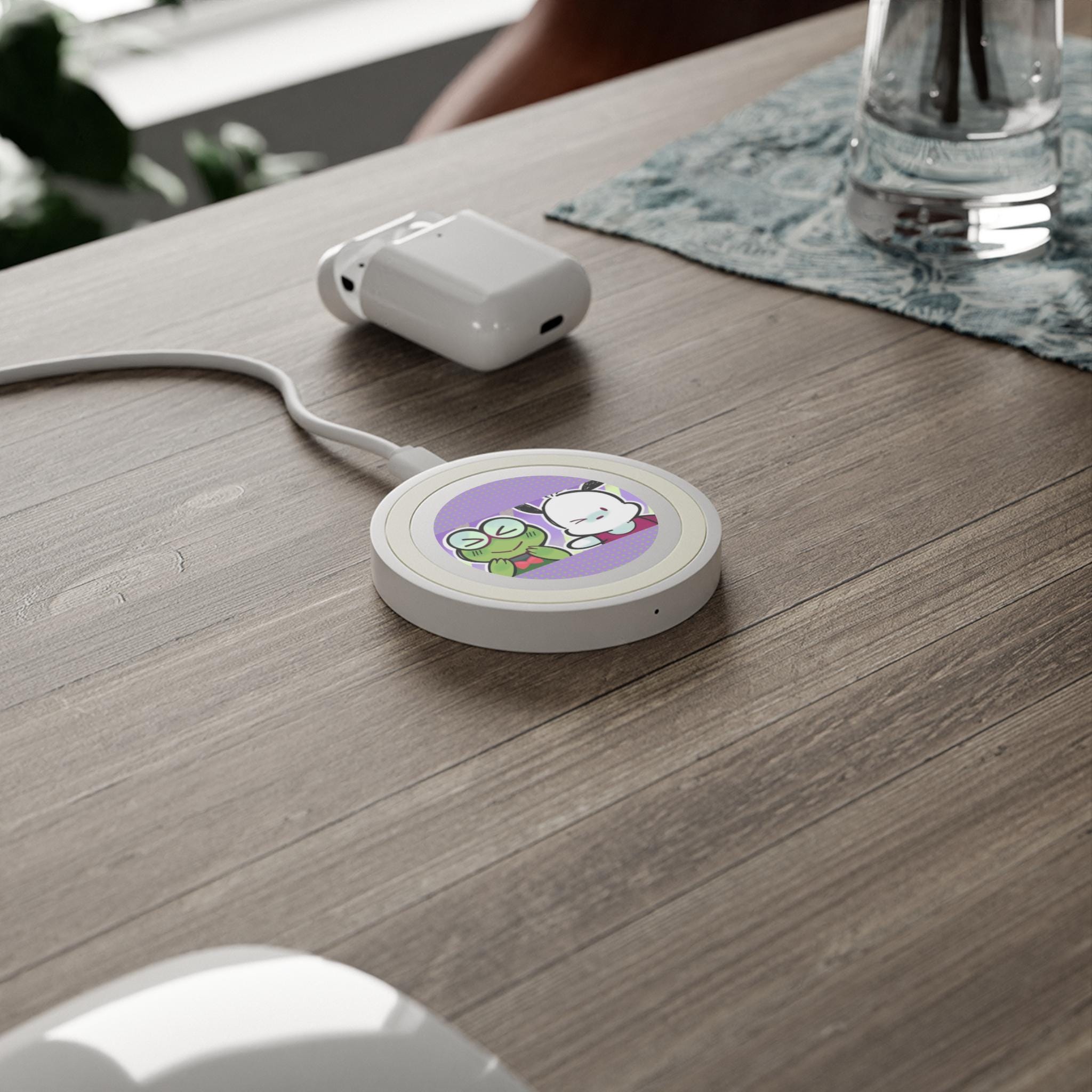 Hand Drawn Wireless Charging Pad: Artistic Tech Accessory, Inspired by Hello Kitty