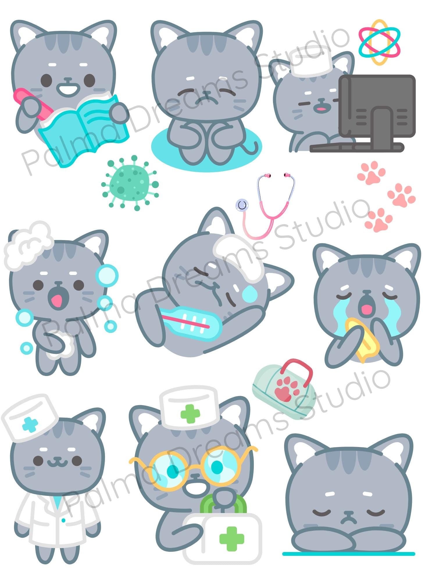 Kawaii Cat Flu Season Sticker Sheets: Medical Planner Stickers (Digital Download)