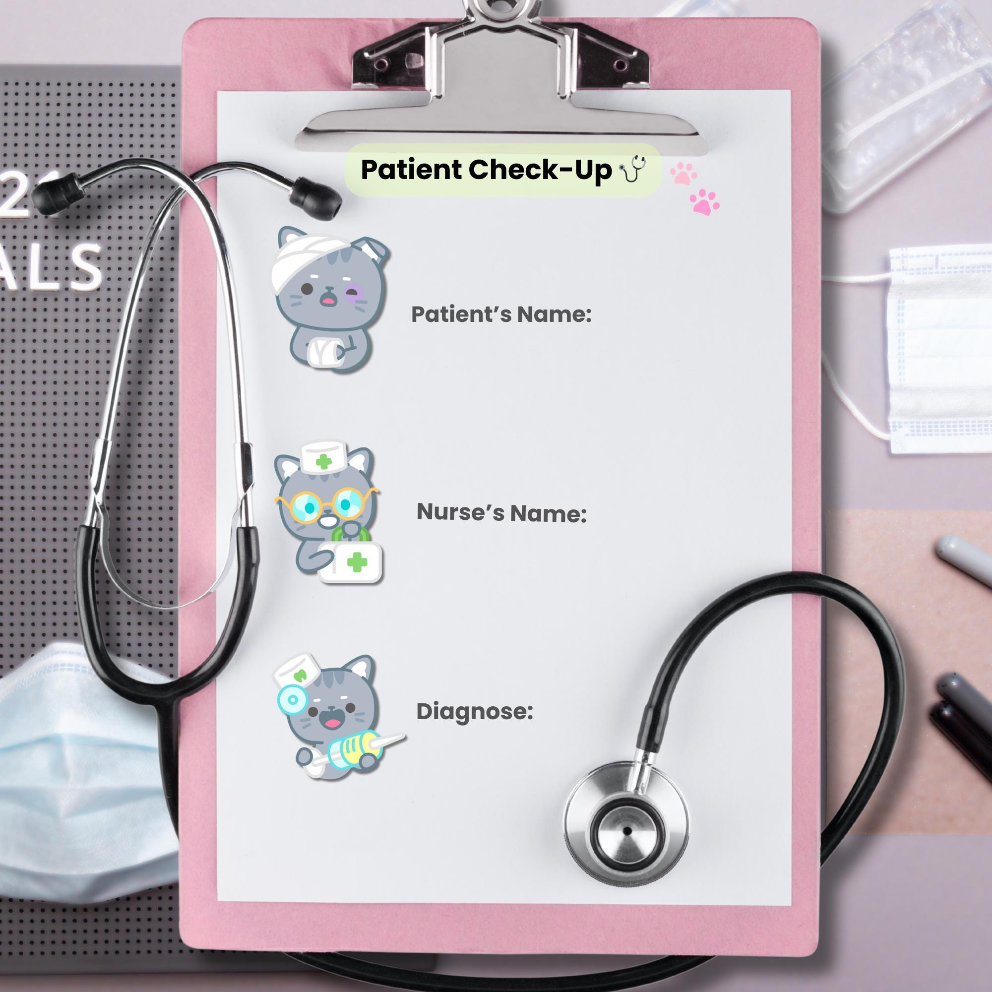 Kawaii Cat Flu Season Sticker Sheets: Medical Planner Stickers (Digital Download)