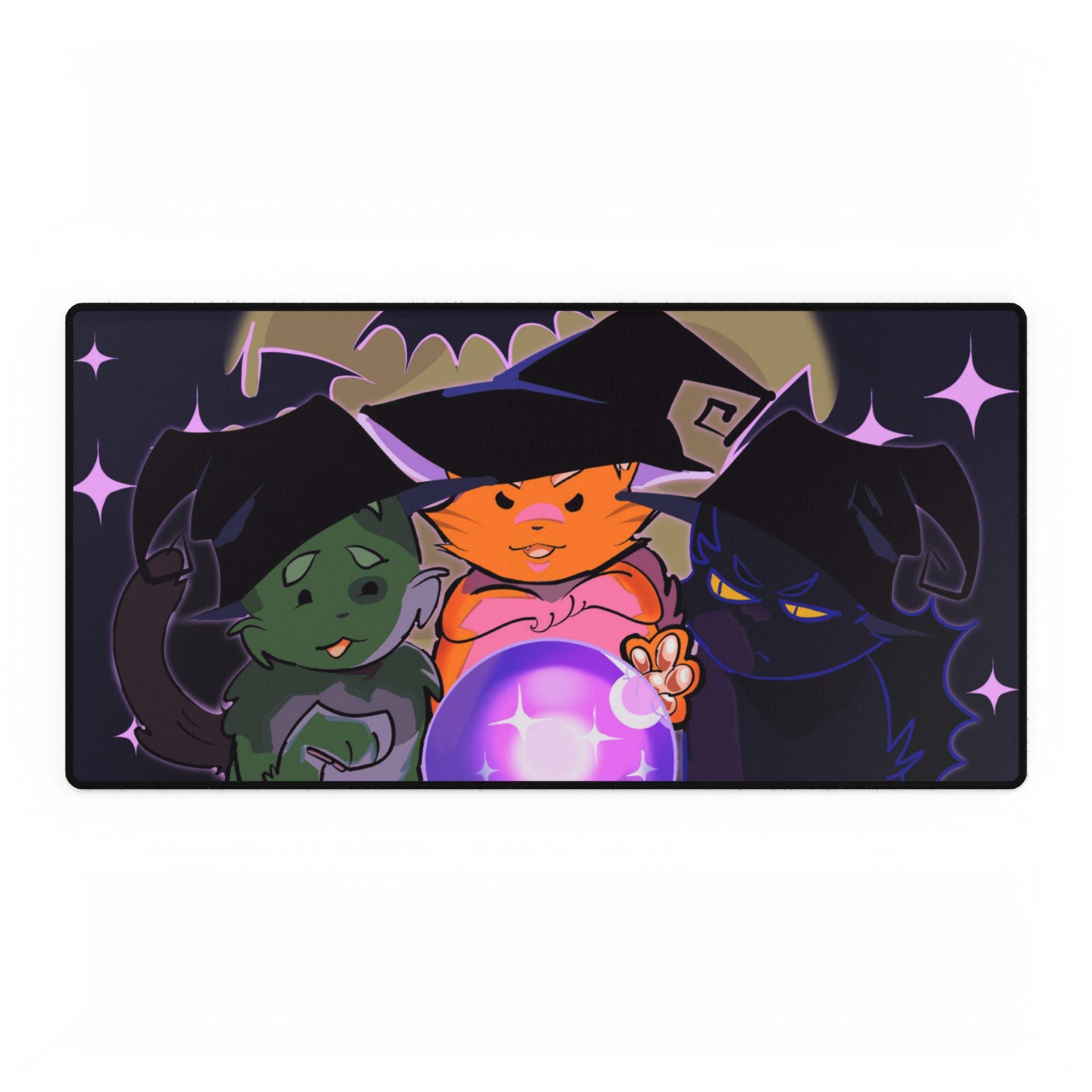 Cute Cats Desk Mats, Halloween Witches Work Mat, Original Art Hand Drawn Mousepad, Cat Lover Gift, Kitten Office Decor, Cat Lady Desk