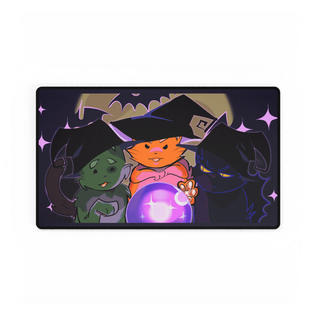 Cute Cats Desk Mats, Halloween Witches Work Mat, Original Art Hand Drawn Mousepad, Cat Lover Gift, Kitten Office Decor, Cat Lady Desk