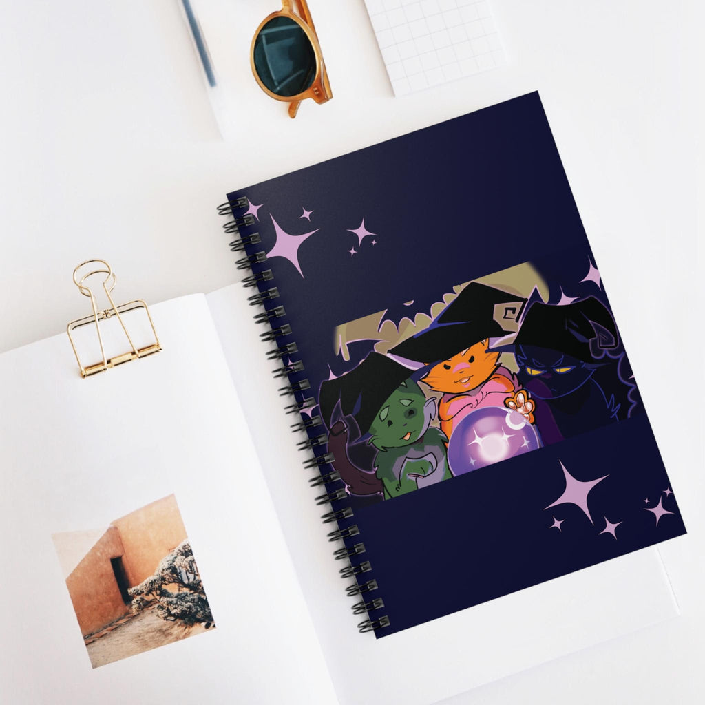 Cute Cats Spiral Notebook - Ruled Line, Halloween Witches, Hand Drawn Art, Original Design, Stationery Gift