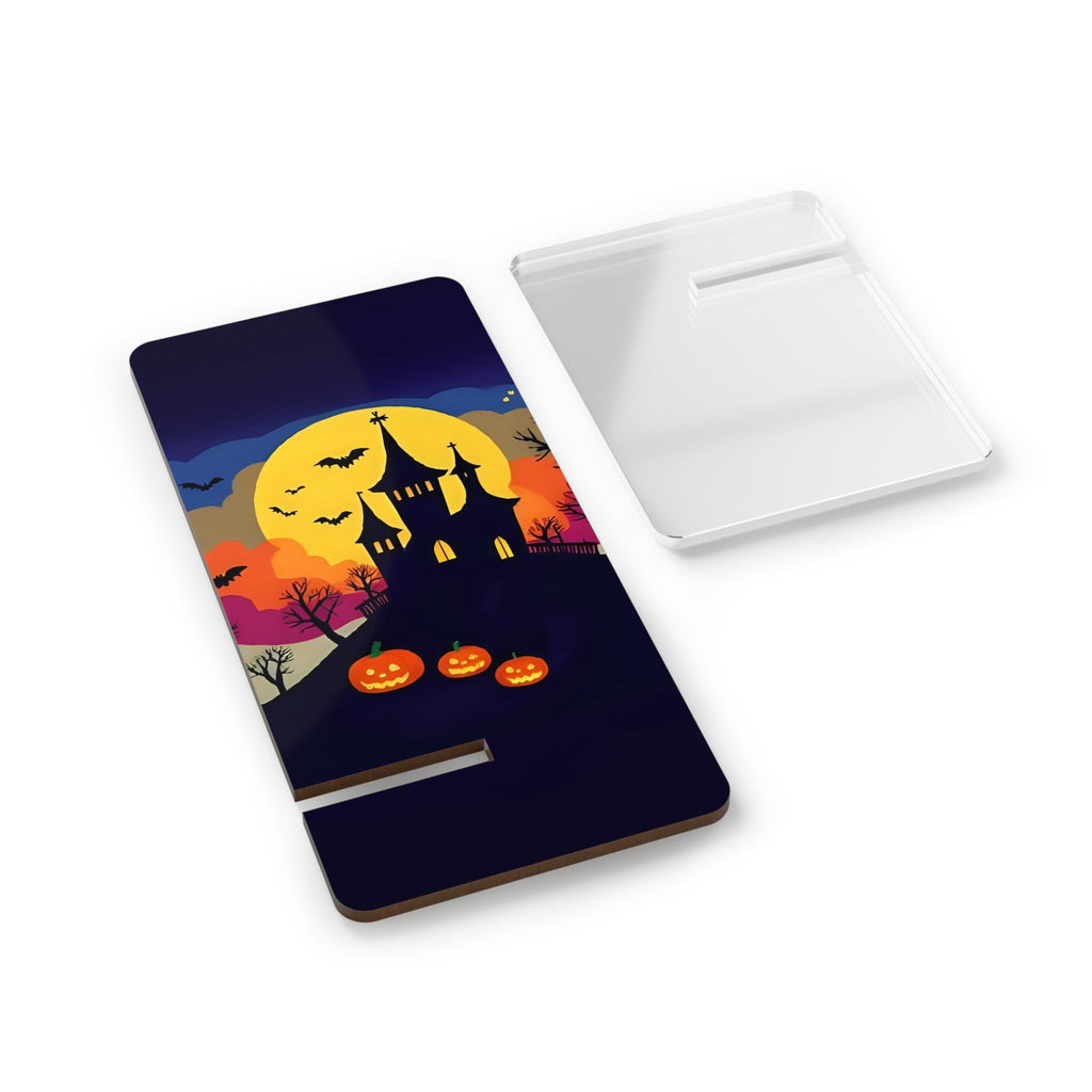 Haunted Castle Phone Stand: Spooky Halloween Pumpkin & Bat Decor