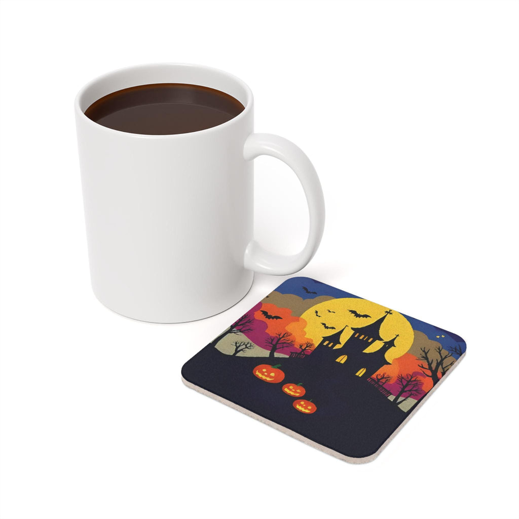 Haunted House Pumpkin Coaster, Halloween Cork Back Drink Mat