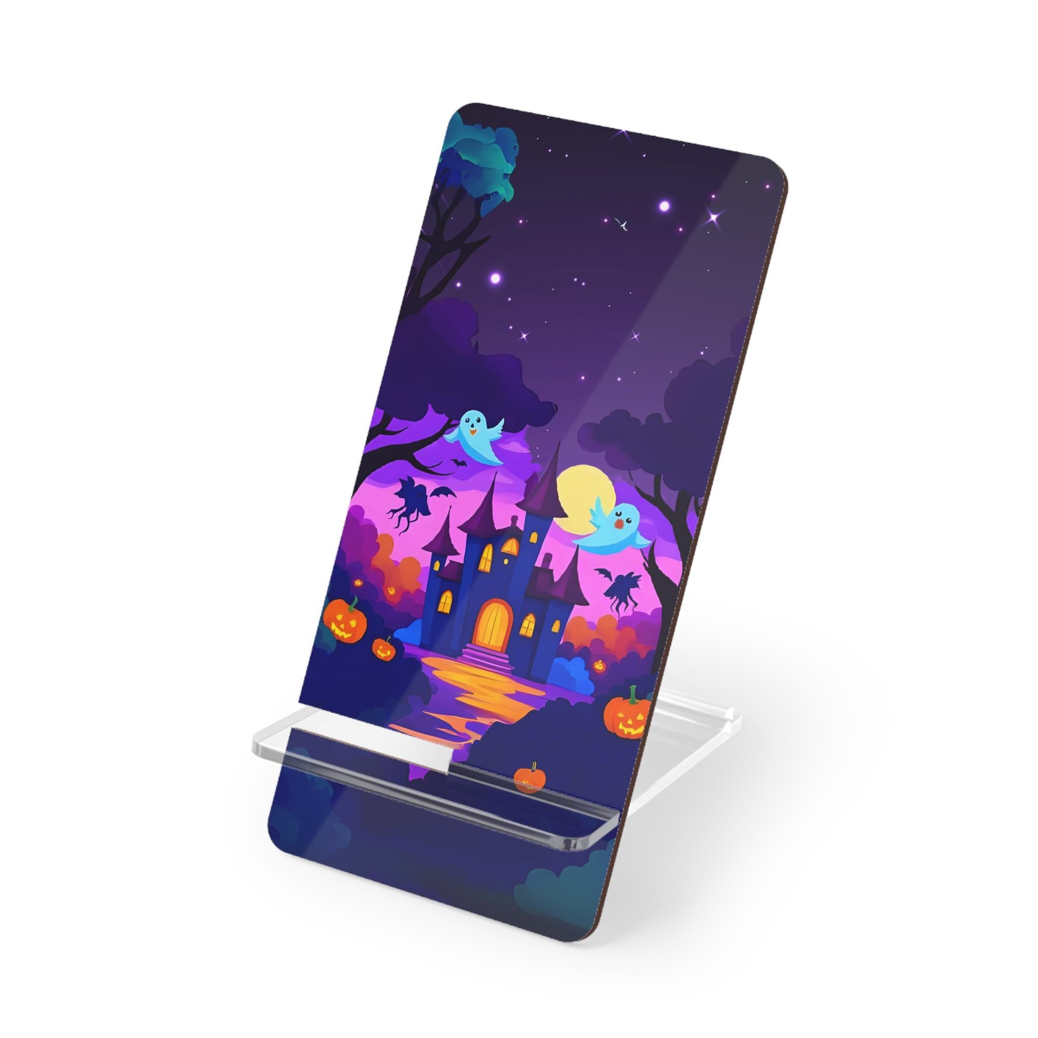 Haunted Castle Phone Stand: Halloween Ghost & Pumpkin Desk Decor