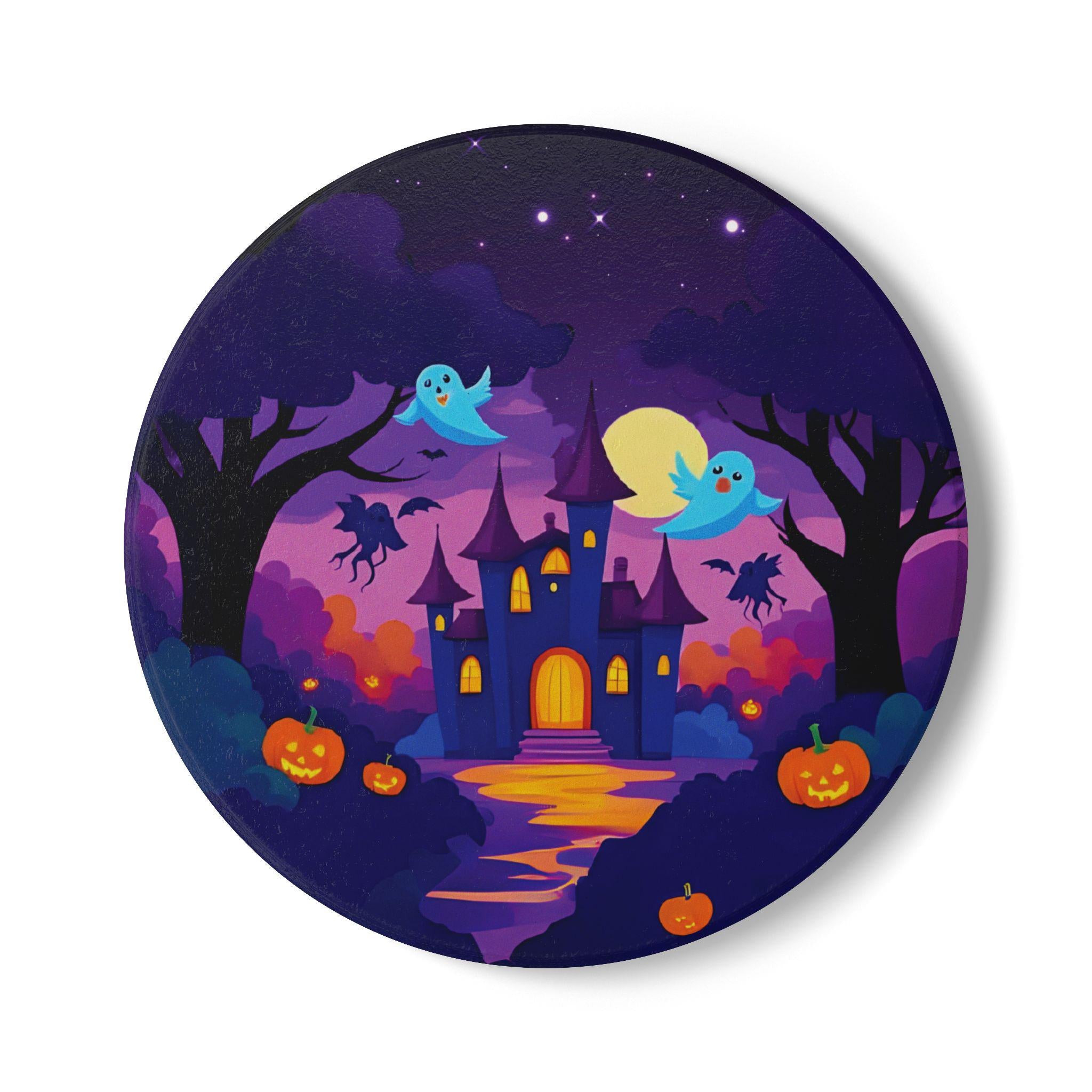 Haunted Castle Halloween Coaster: Spooky Ceramic Drink Mat