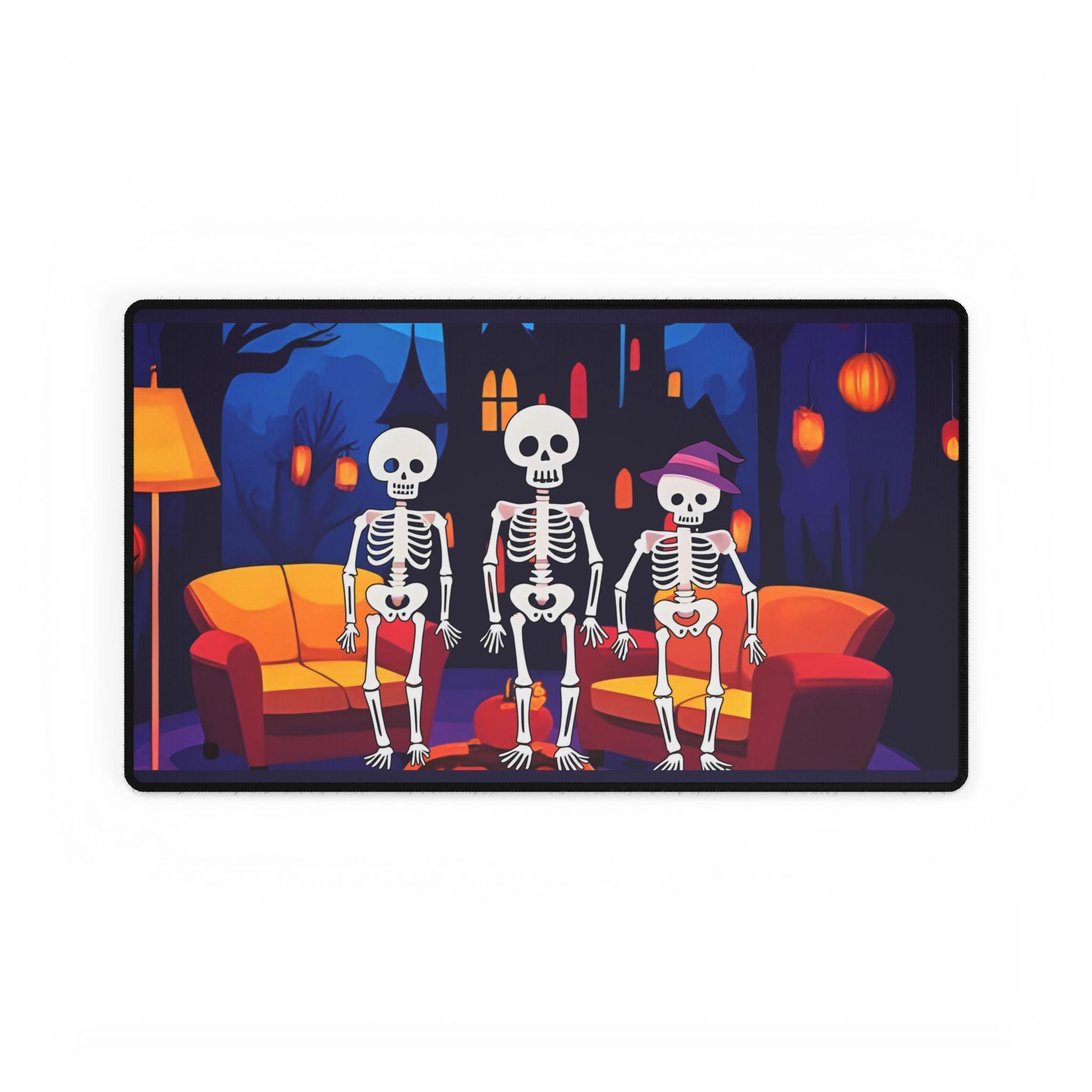 Skeleton Friends Desk Mat, Spooky Halloween Office & Gaming Decor
