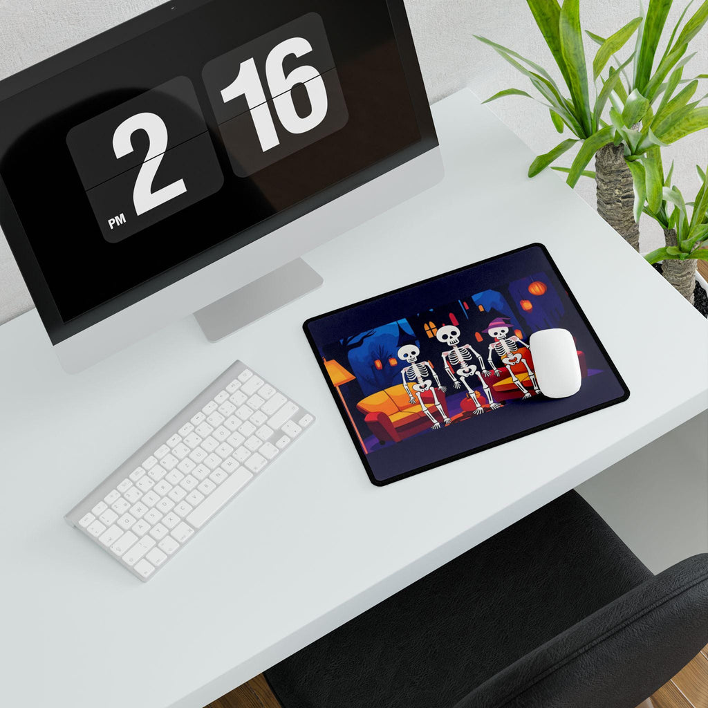 Skeleton Friends Desk Mat, Spooky Halloween Office & Gaming Decor
