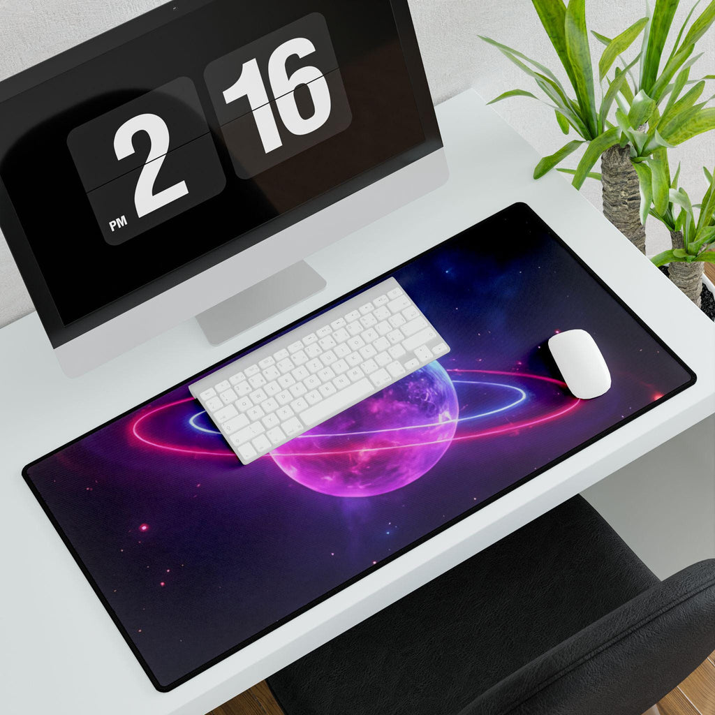 Neon Galaxy Desk Mat | Cosmic Planet Desk Pad | Aesthetic Gaming Mouse Pad | Smooth Non-Slip Desk Mat | Palma Dreams Studio