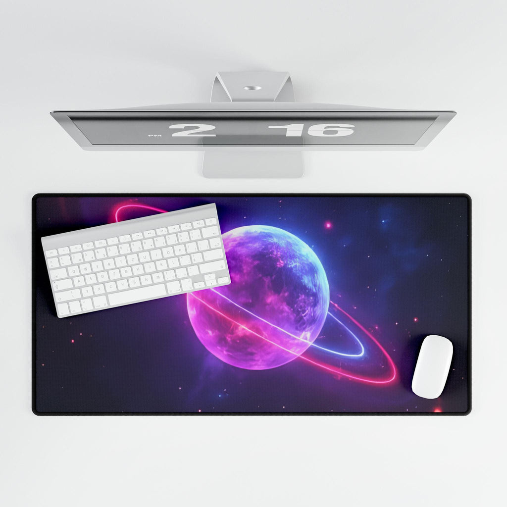 Neon Galaxy Desk Mat | Cosmic Planet Desk Pad | Aesthetic Gaming Mouse Pad | Smooth Non-Slip Desk Mat | Palma Dreams Studio