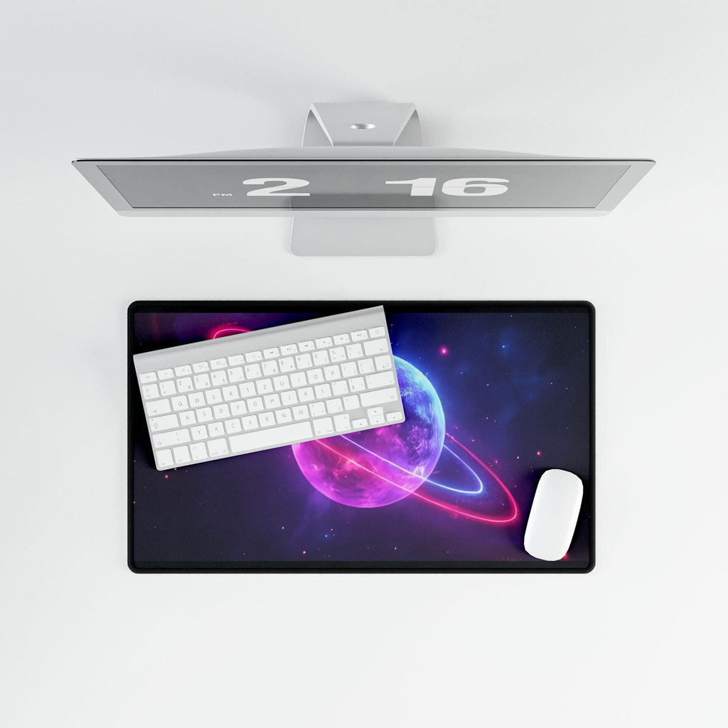 Neon Galaxy Desk Mat | Cosmic Planet Desk Pad | Aesthetic Gaming Mouse Pad | Smooth Non-Slip Desk Mat | Palma Dreams Studio