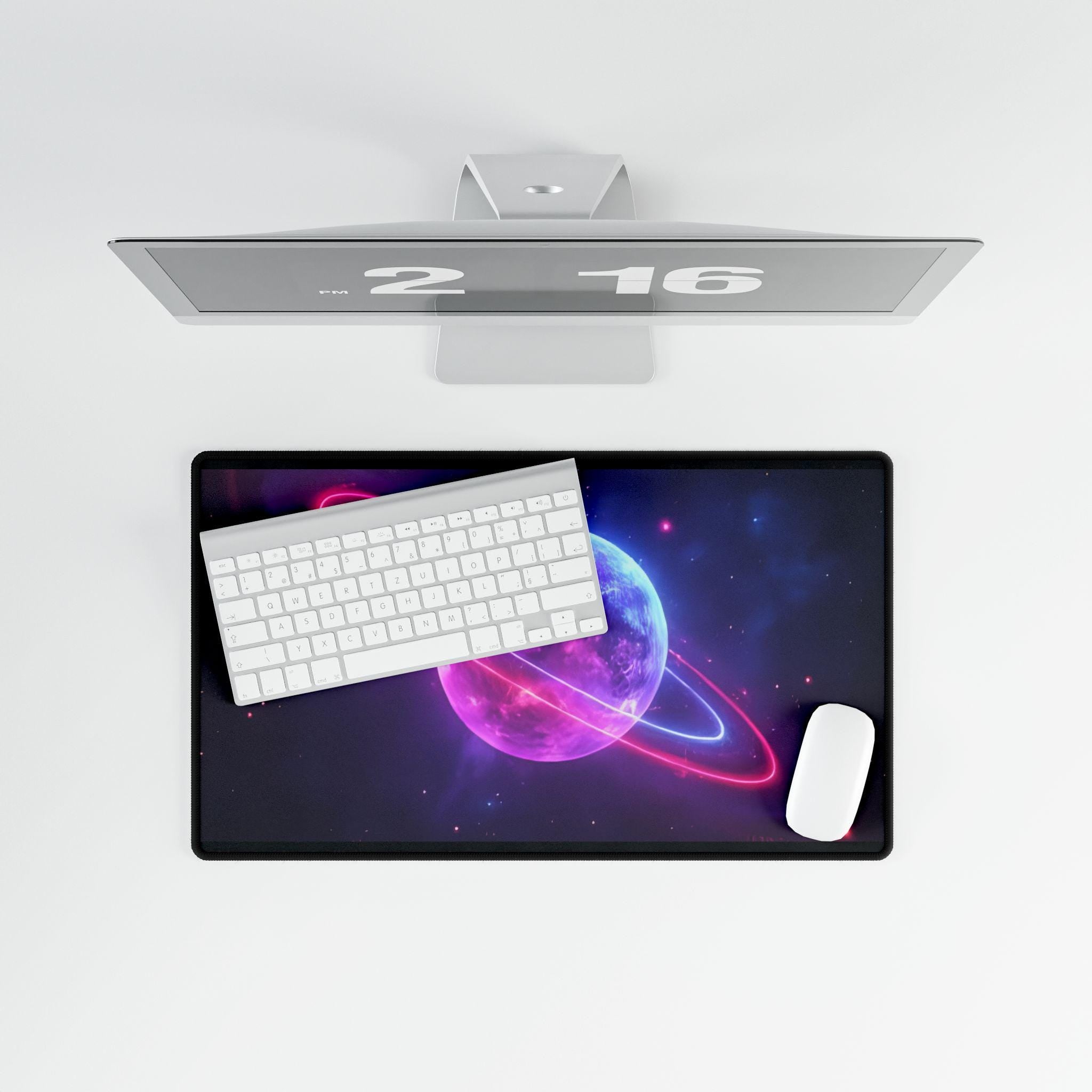 Neon Galaxy Desk Mat | Cosmic Planet Desk Pad | Aesthetic Gaming Mouse Pad | Smooth Non-Slip Desk Mat | Palma Dreams Studio