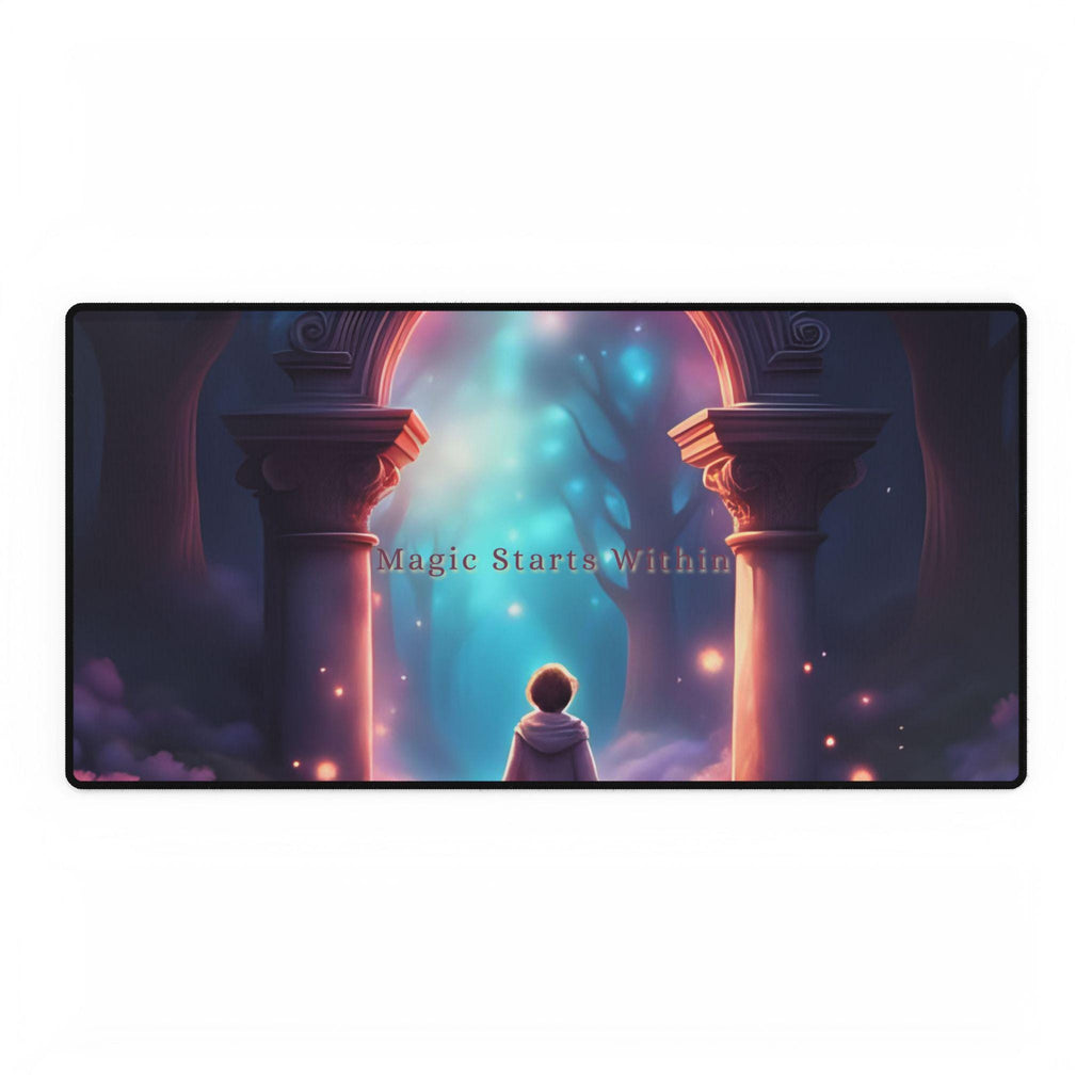 Mystical Forest Desk Mat: Inspirational Quote, Non-Slip Rubber Base