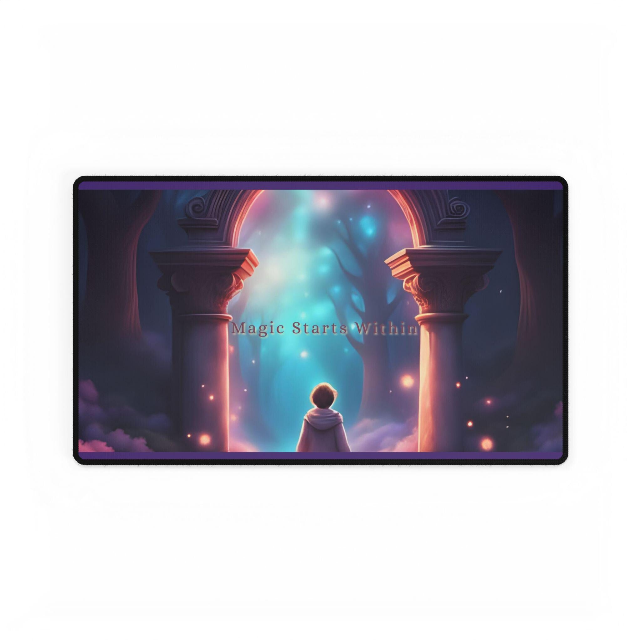 Mystical Forest Desk Mat: Inspirational Quote, Non-Slip Rubber Base