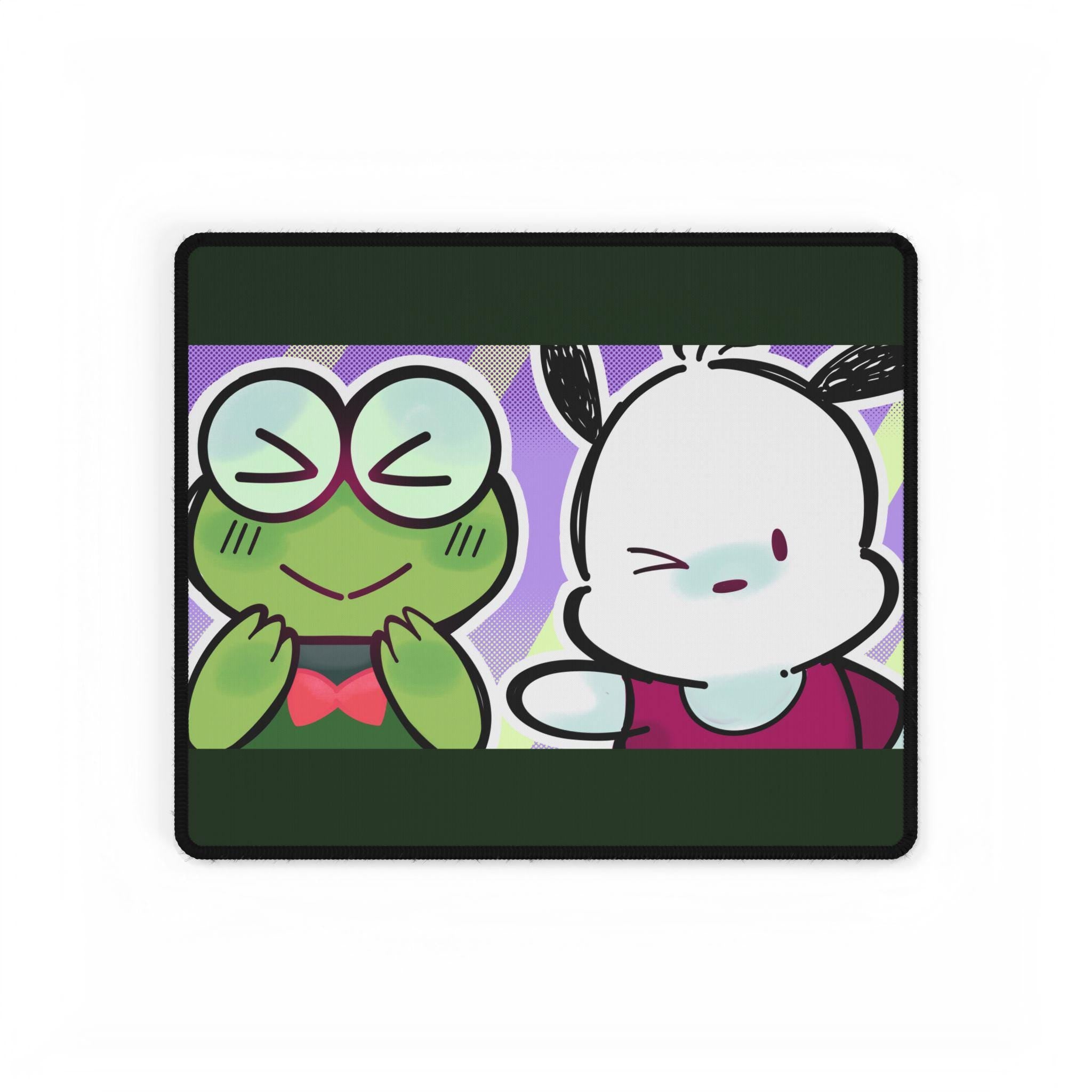 Cute Original Art Desk Mat | Cute Frog & Bunny Duo | Large Gaming Mouse Pad for Desk Setup, Inspired by Hello Kitty