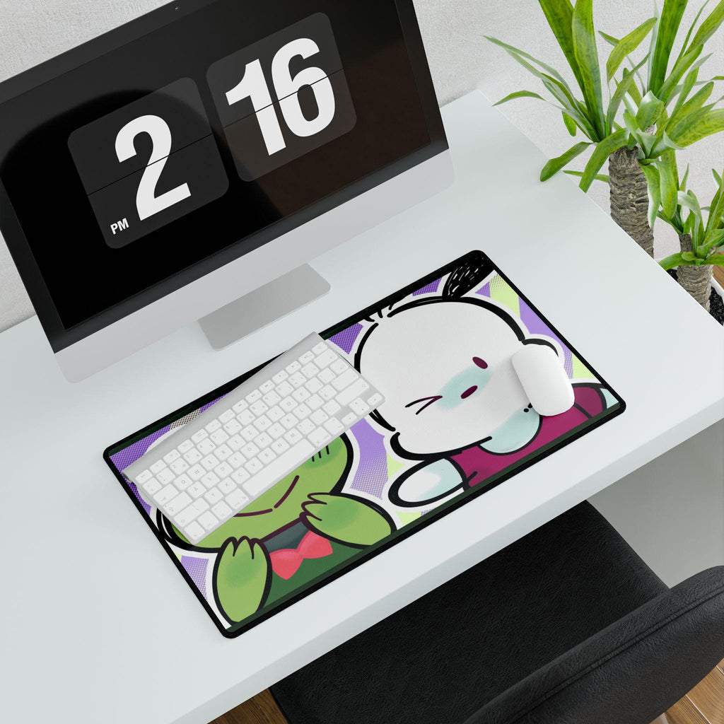 Cute Original Art Desk Mat | Cute Frog & Bunny Duo | Large Gaming Mouse Pad for Desk Setup, Inspired by Hello Kitty