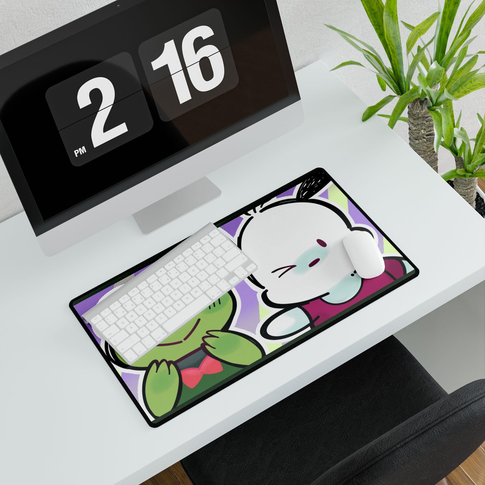 Cute Original Art Desk Mat | Cute Frog & Bunny Duo | Large Gaming Mouse Pad for Desk Setup, Inspired by Hello Kitty