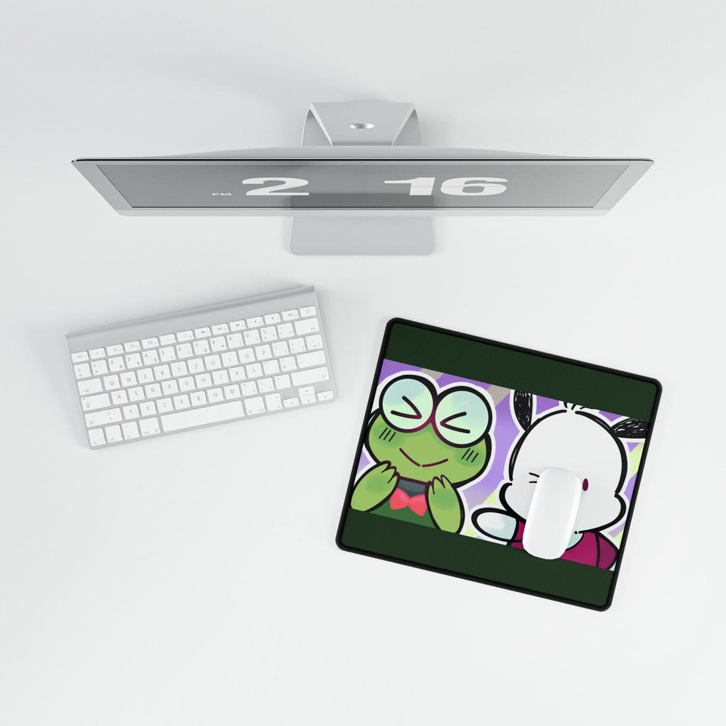 Cute Original Art Desk Mat | Cute Frog & Bunny Duo | Large Gaming Mouse Pad for Desk Setup, Inspired by Hello Kitty