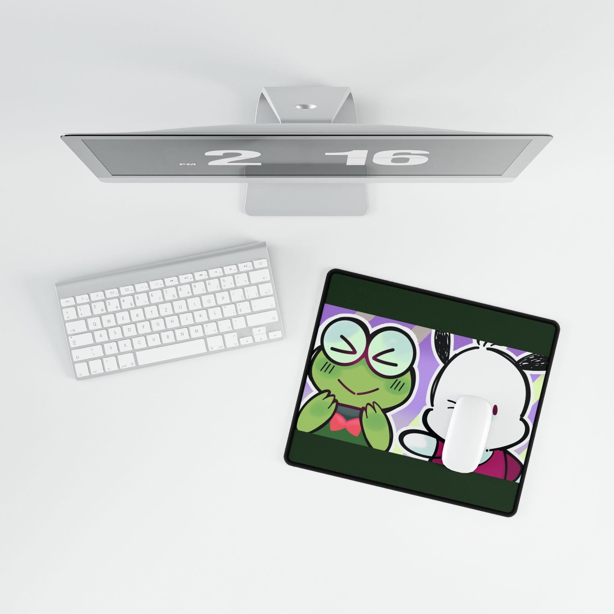 Cute Original Art Desk Mat | Cute Frog & Bunny Duo | Large Gaming Mouse Pad for Desk Setup, Inspired by Hello Kitty